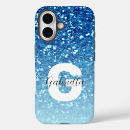 Meisblauw Glitter Sparkles Monogram iPhone 16 Hoesje