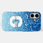 Meisblauw Glitter Sparkles Monogram Case-Mate iPhone Case (Achterkant (horizontaal))