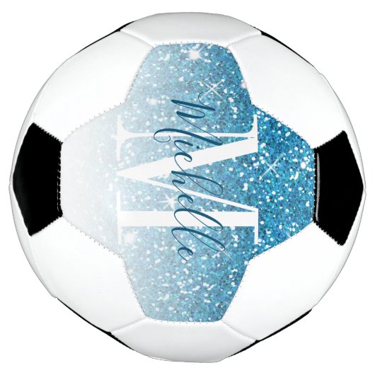 Meisblauw Glitter Sparkles Monogram Voetbal (Gedraaid)