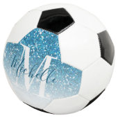 Meisblauw Glitter Sparkles Monogram Voetbal (Drie kwart)