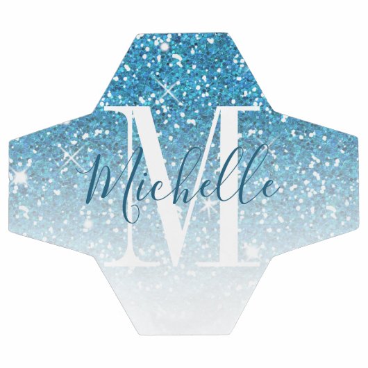 Meisblauw Glitter Sparkles Monogram Voetbal (Enkel)