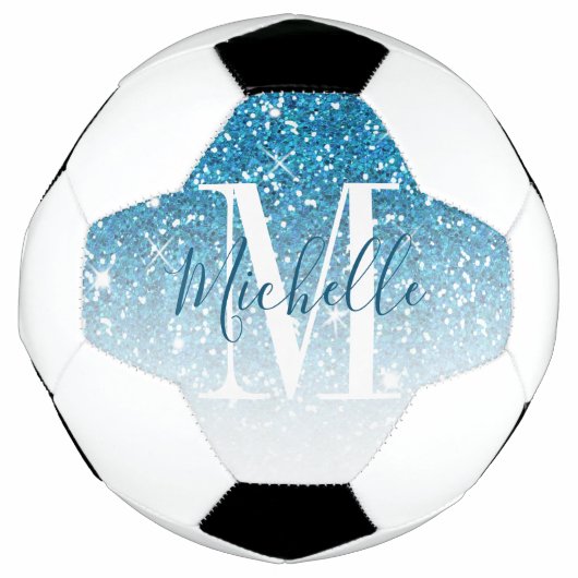 Meisblauw Glitter Sparkles Monogram Voetbal (Voorkant)