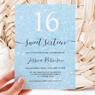 Meisblauw glitter sparkles Sweet 16 Kaart
