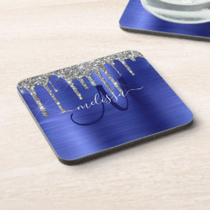 Meisblauw uitstrijken Glitter Brusal Monogram Bier Onderzetter