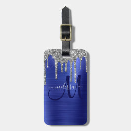 Meisblauw uitstrijken Glitter Brush Metal Monogram Bagagelabel