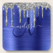 Meisblauw uitstrijken Glitter Brush Metal Monogram Bier Onderzetter (Voorkant)
