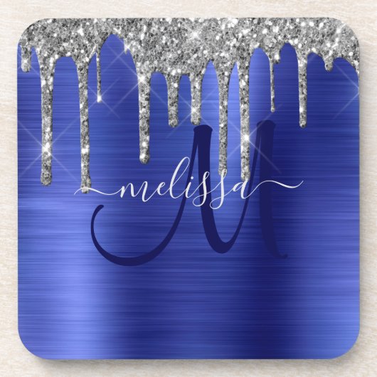 Meisblauw uitstrijken Glitter Brush Metal Monogram Bier Onderzetter (Voorkant)