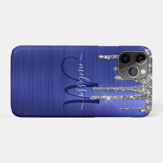 Meisblauw uitstrijken Glitter Brush Metal Monogram Case-Mate iPhone Case (Achterkant (horizontaal))