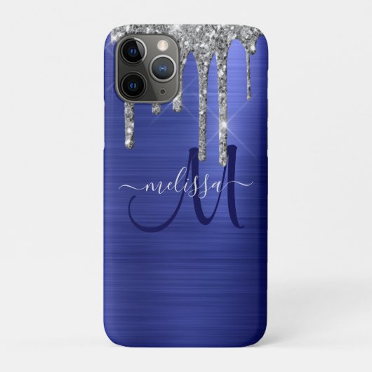Meisblauw uitstrijken Glitter Brush Metal Monogram Case-Mate iPhone Case (Achterkant)
