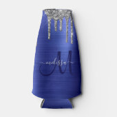 Meisblauw uitstrijken Glitter Brush Metal Monogram Flesjeskoeler (Voorkant)