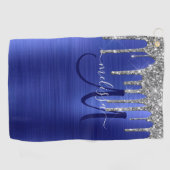 Meisblauw uitstrijken Glitter Brush Metal Monogram Golfhanddoek (Horizontaal)
