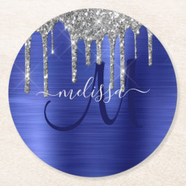 Meisblauw uitstrijken Glitter Brush Metal Monogram Ronde Kartonnen Onderzetter
