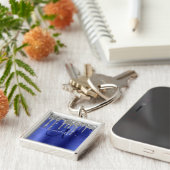 Meisblauw uitstrijken Glitter Brush Metal Monogram Sleutelhanger (Zijkant)