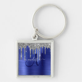 Meisblauw uitstrijken Glitter Brush Metal Monogram Sleutelhanger