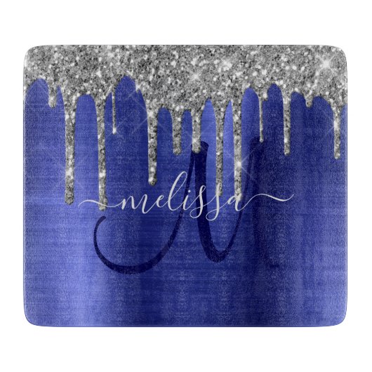Meisblauw uitstrijken Glitter Brush Metal Monogram Snijplank (Voorkant)