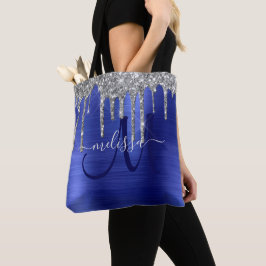 Meisblauw uitstrijken Glitter Brush Metal Monogram Tote Bag