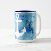 Meisblauw-witte Waterverf Tweekleurige Koffiemok (Voorkant rechts)