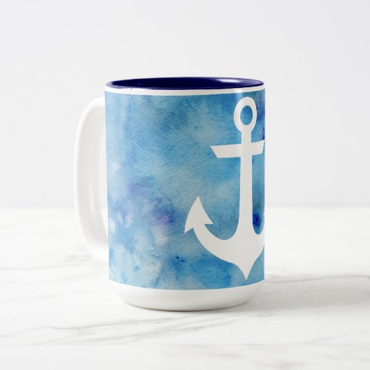 Meisblauw-witte Waterverf Tweekleurige Koffiemok (Voorkant links)