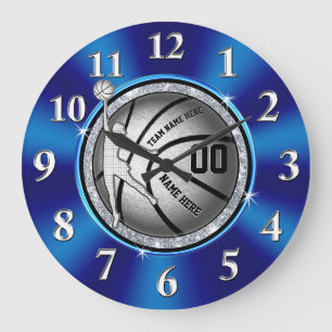 Meisblauw, zilver persoonlijke Basketball Clock Grote Klok