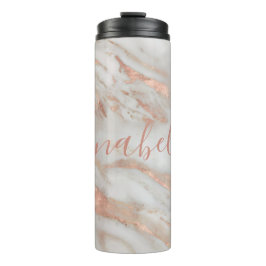 Meiselegant roos goudmarmer, aangepaste naam scrip thermosbeker