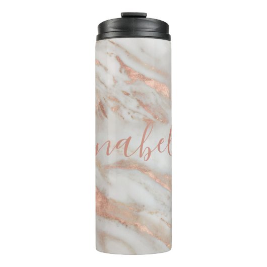 Meiselegant roos goudmarmer, aangepaste naam scrip thermosbeker (Voorkant)