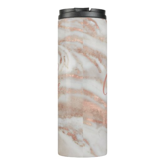 Meiselegant roos goudmarmer, aangepaste naam scrip thermosbeker (Achterkant)