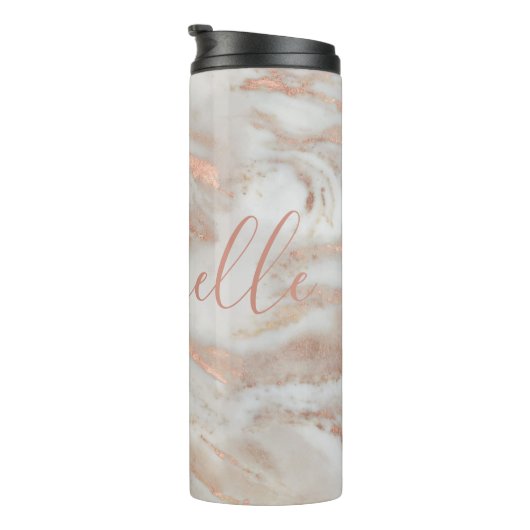 Meiselegant roos goudmarmer, aangepaste naam scrip thermosbeker (Geroteerd rechts)