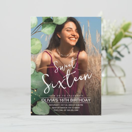 Meiselegant zoete 16e verjaardag zestiende foto kaart (Staand voorkant)