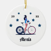 Meisencyclist Cyclusfiets Kind naam en jaar Keramisch Ornament (Voorkant)