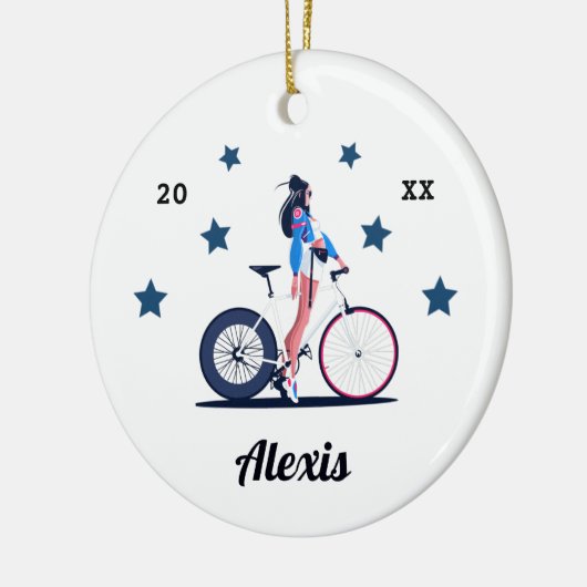 Meisencyclist Cyclusfiets Kind naam en jaar Keramisch Ornament (Links)