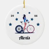 Meisencyclist Cyclusfiets Kind naam en jaar Keramisch Ornament (Achterkant)