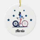 Meisencyclist Fietsenbanden Kind Keramisch Ornament (Voorkant)