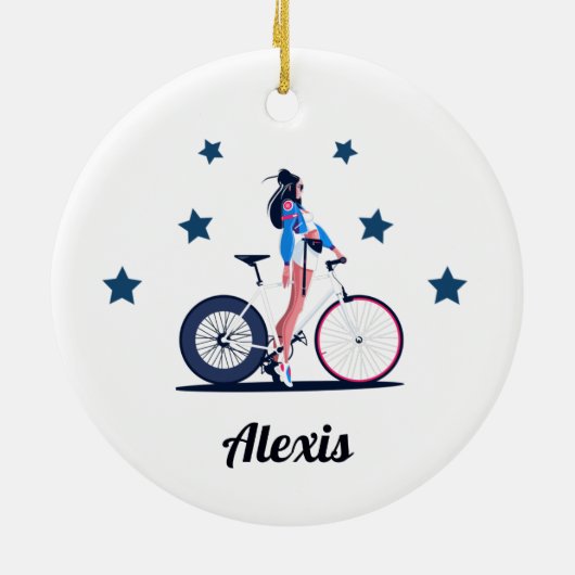 Meisencyclist Fietsenbanden Kind Keramisch Ornament (Achterkant)