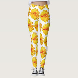 Meisgele dahlia-bloemen op witte achtergrond leggings