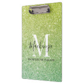 Meisgele groene Ombre Glitter Monogram Naam Klembord (Links)
