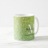 Meisgele groene Ombre Glitter Monogram Naam Koffiemok (Voorkant rechts)