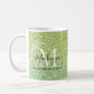 Meisgele groene Ombre Glitter Monogram Naam Koffiemok