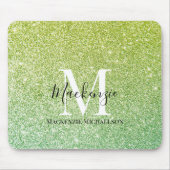 Meisgele groene Ombre Glitter Monogram Naam Muismat (Voorkant)