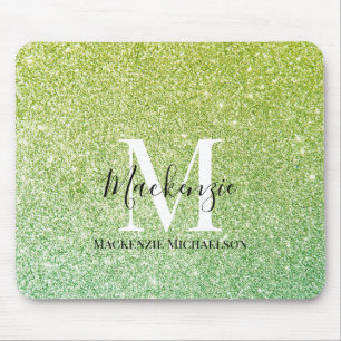 Meisgele groene Ombre Glitter Monogram Naam Muismat
