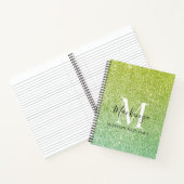 Meisgele groene Ombre Glitter Monogram Naam Notitieboek (Binnen)