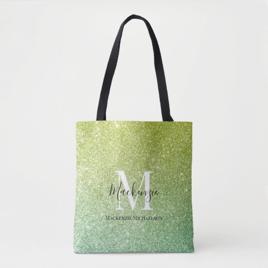 Meisgele groene Ombre Glitter Monogram Naam Tote Bag (Voorkant)
