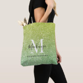 Meisgele groene Ombre Glitter Monogram Naam Tote Bag (Dichtbij)
