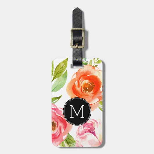 Meisgetinte Waterverf bloemen Aangepast monogram Bagagelabel (Voorkant verticaal)