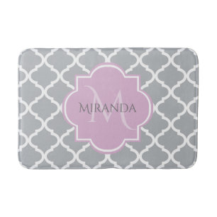 Meisgrijze Quatrefoil Lavender Monogram en naam Badmat