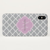 Meisgrijze Quatrefoil Lavender Monogram en naam Case-Mate iPhone Case (Achterkant (horizontaal))