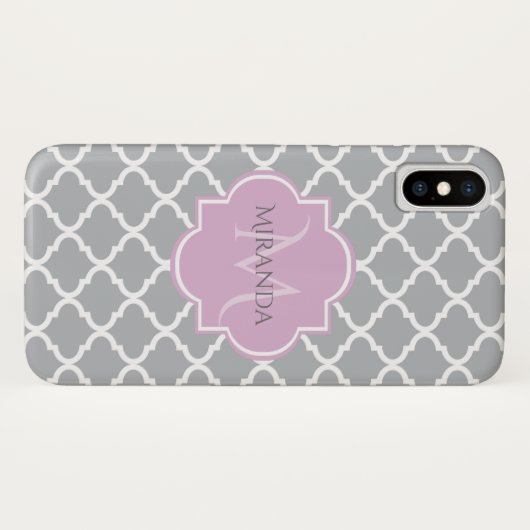 Meisgrijze Quatrefoil Lavender Monogram en naam Case-Mate iPhone Case (Achterkant (horizontaal))