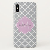 Meisgrijze Quatrefoil Lavender Monogram en naam Case-Mate iPhone Case (Achterkant)