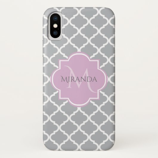Meisgrijze Quatrefoil Lavender Monogram en naam Case-Mate iPhone Case (Achterkant)