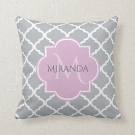 Meisgrijze Quatrefoil Lavender Monogram en naam Kussen
