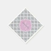 Meisgrijze Quatrefoil Lavender Monogram en naam Servetten (Hoek)